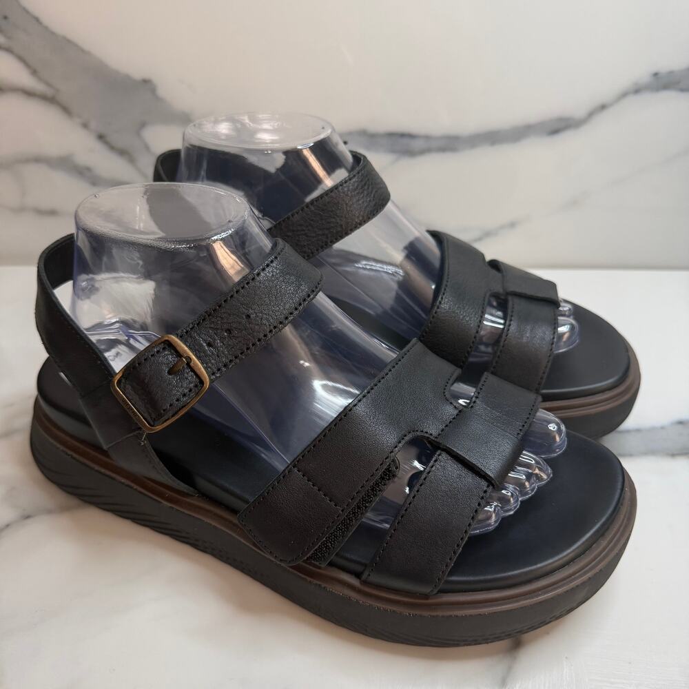 Vionic NEW Women's Black Leather Solana Platform Sandals Sz 9 Fisherman Comfort
